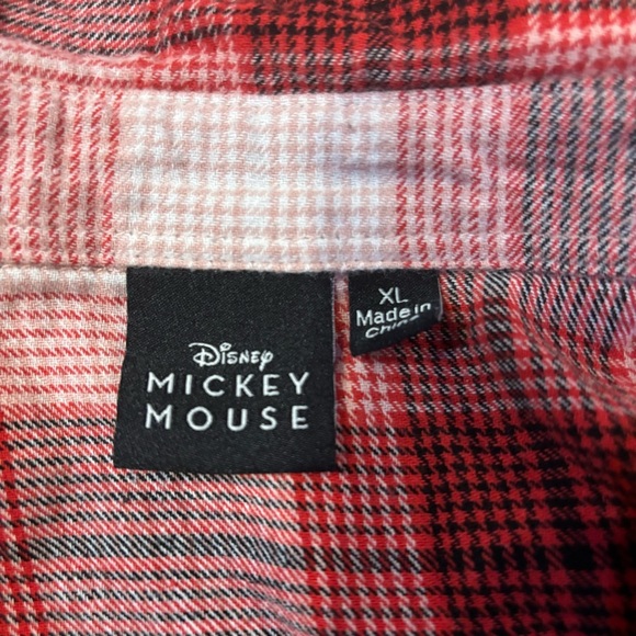 Disney Mickey Mouse Red Plaid Flannel Shirt XL 100%cotton - Picture 5 of 8